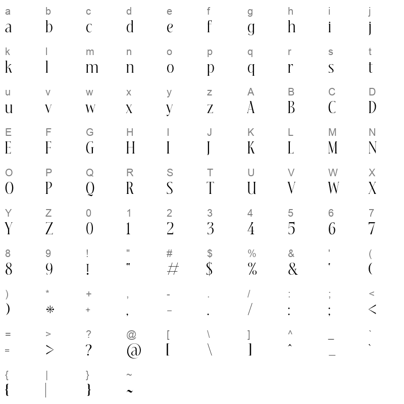 beautique display condensed light Character Map