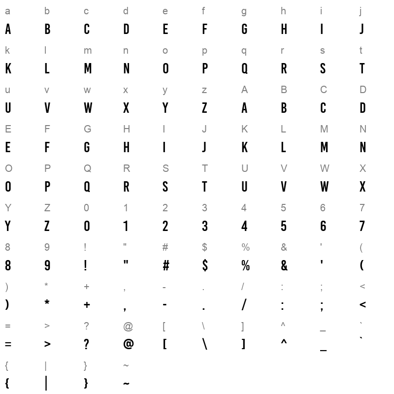 bebas kai Character Map
