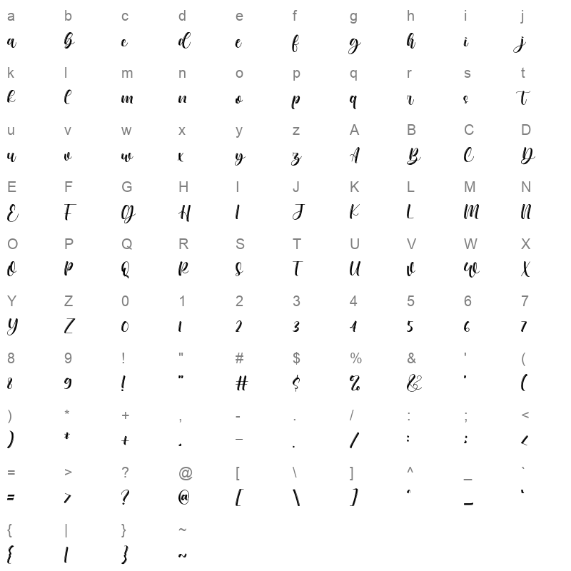 before sunday Character Map