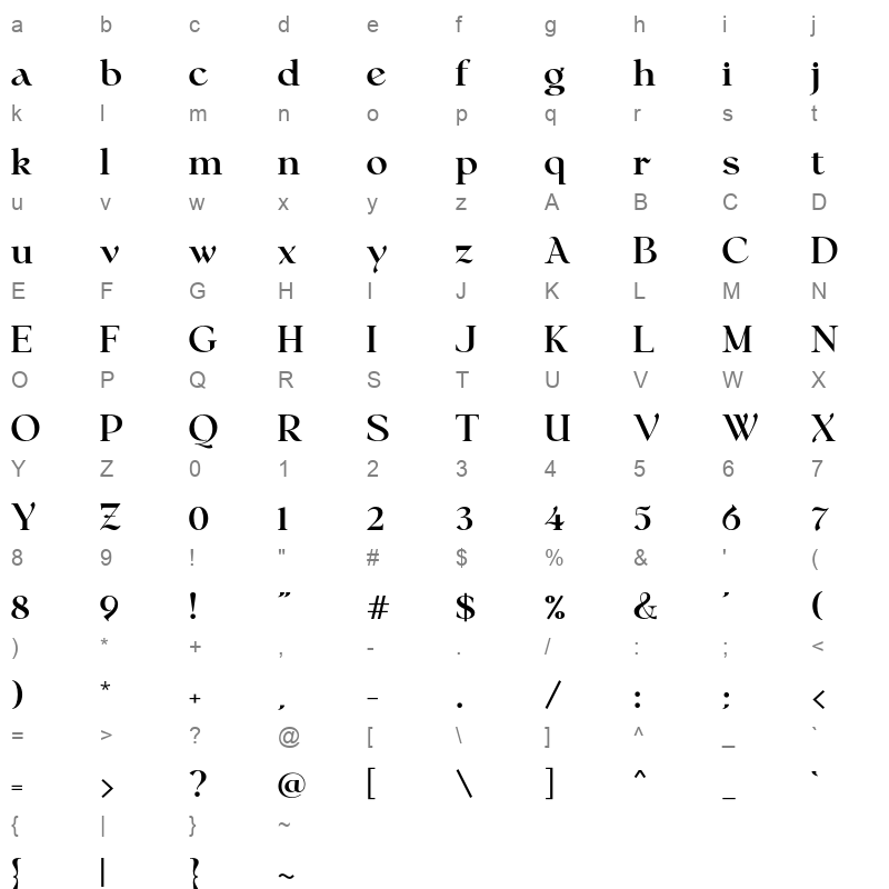 bellagia display extra bold Character Map