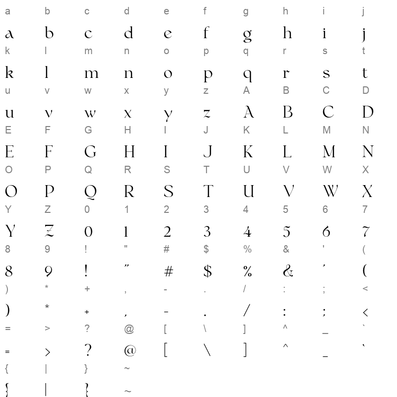 bellagia display thin Character Map