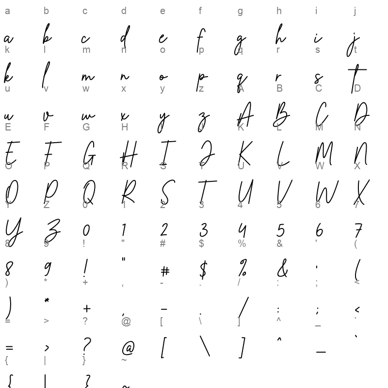 Bellina Florence otf Character Map