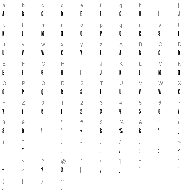 beni regular Character Map