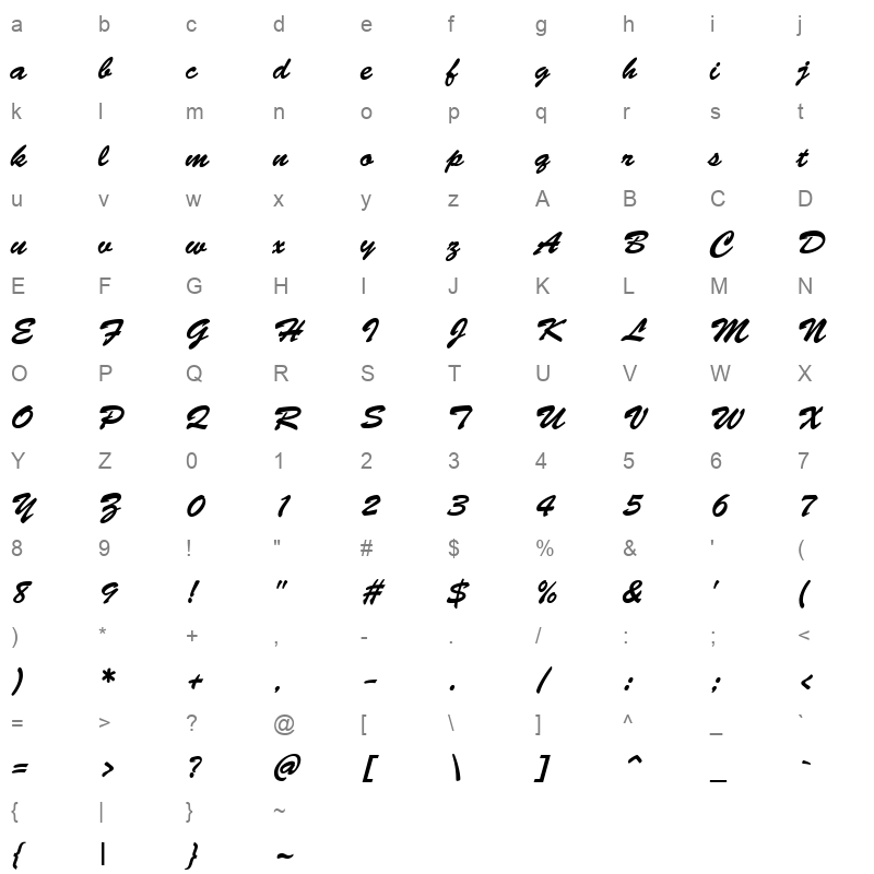 bermuda script regular Character Map
