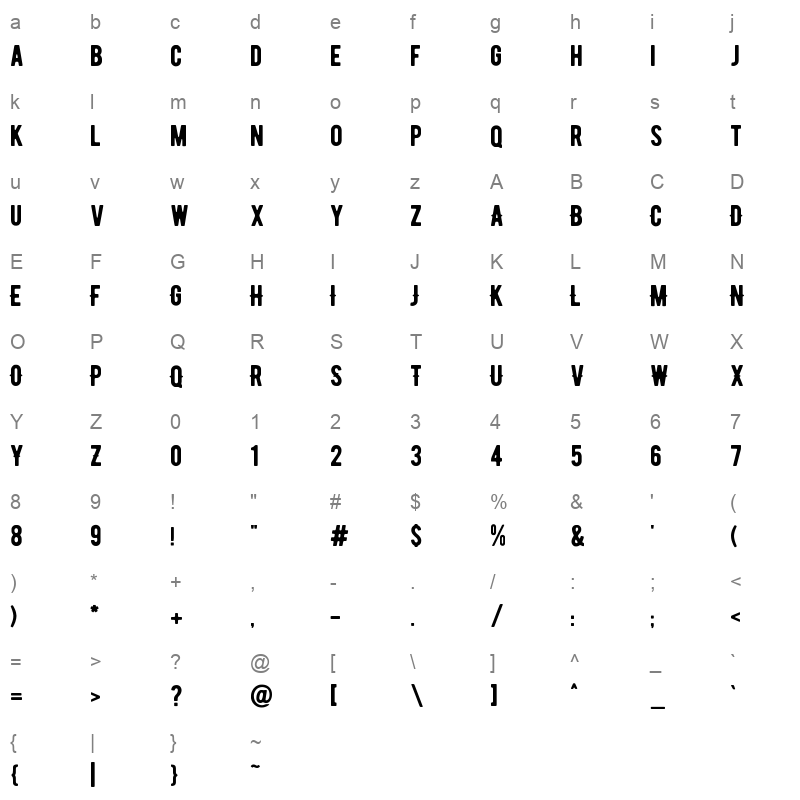 bernier regular Character Map