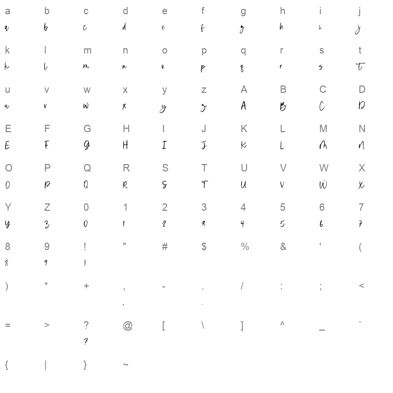 berthany regular Character Map