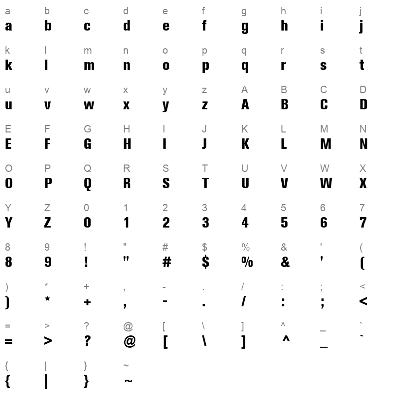 berthold akzidenz grotesk be extrabold condensed Character Map