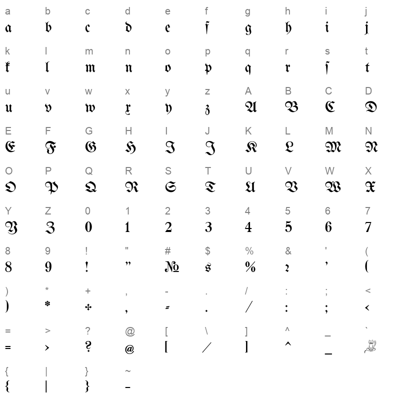 bertholdr mainzer fraktur regular Character Map
