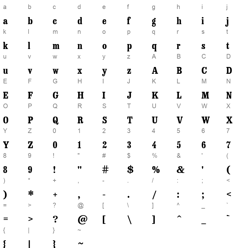 besley condensed bold Character Map