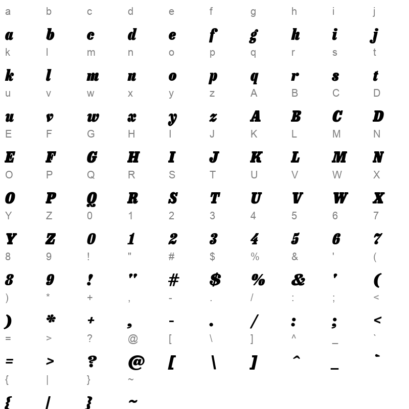 besley condensed fatfaceitalic Character Map