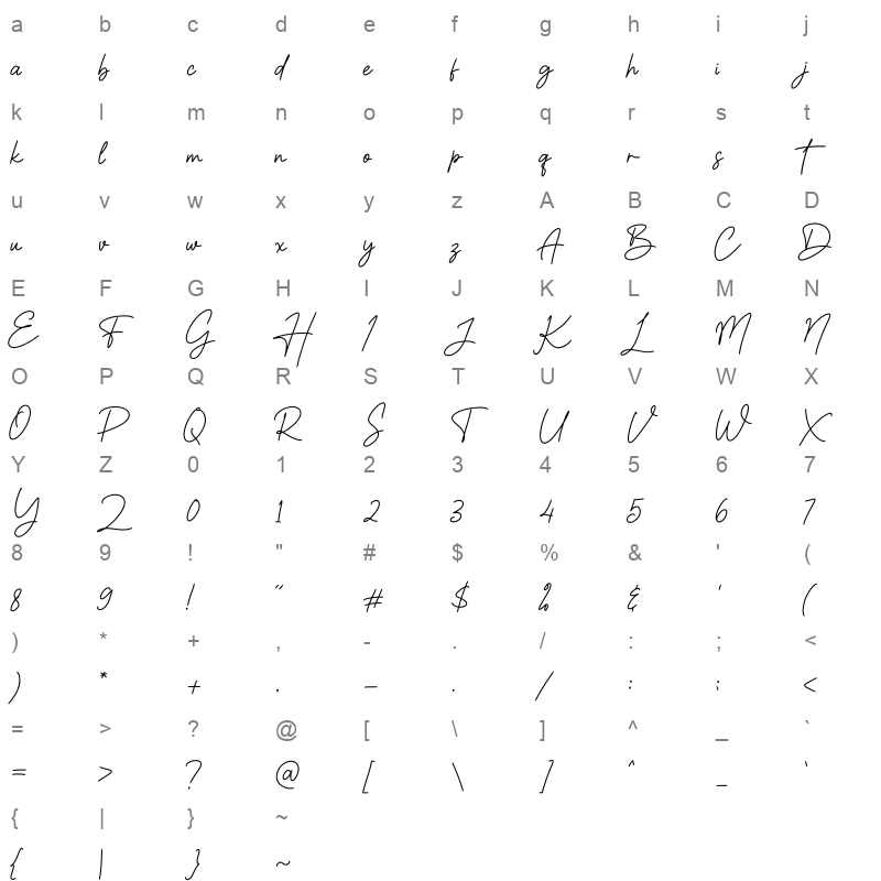 Best Friend WOFF Character Map