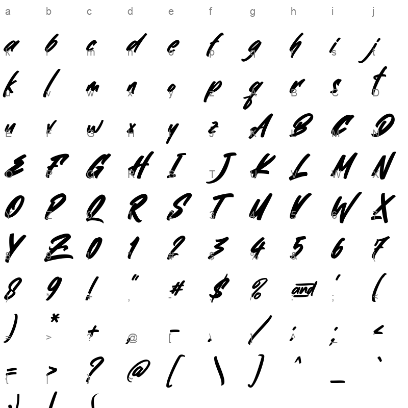 better black italic Character Map