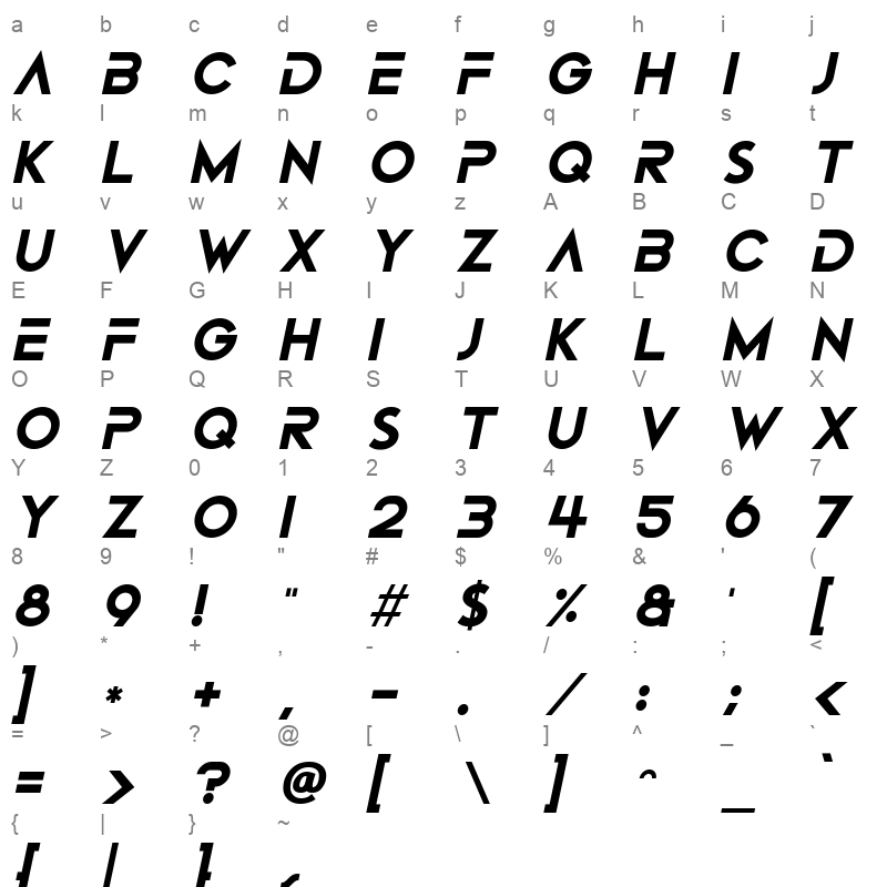 Beyonders Italic Character Map