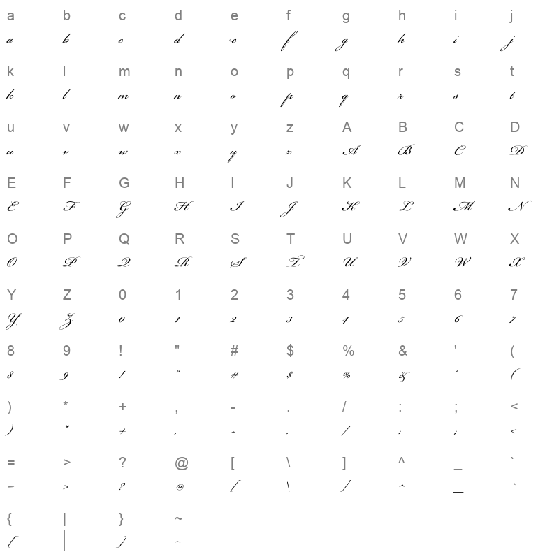 bickham script pro 3 regular Character Map