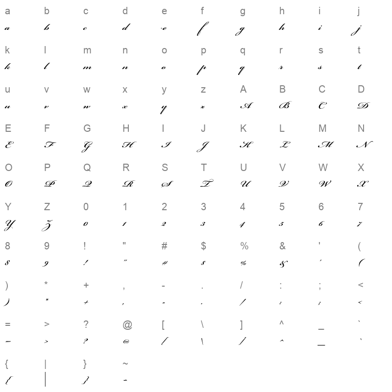 bickham script pro semi bold Character Map