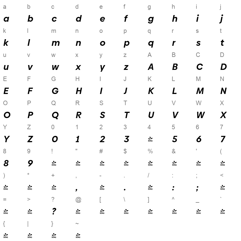 biennale bold italic Character Map