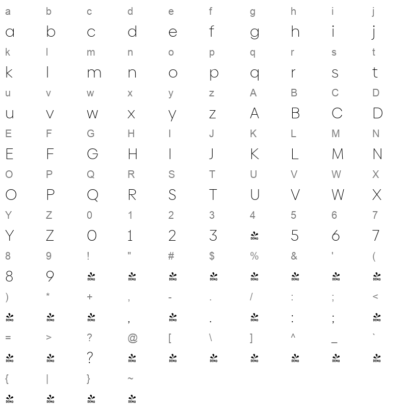 biennale ultra light Character Map