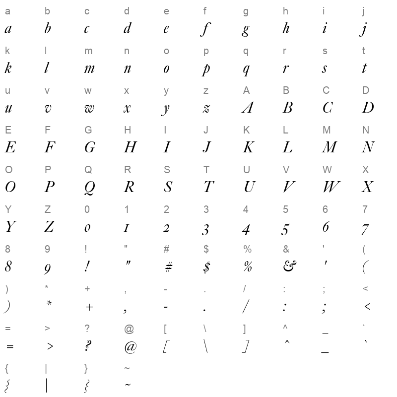 big caslon italic Character Map