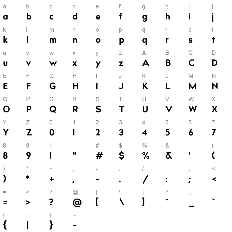 bill corporate narrow extrabold Character Map