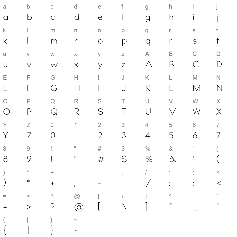 bill corporate narrow light Character Map
