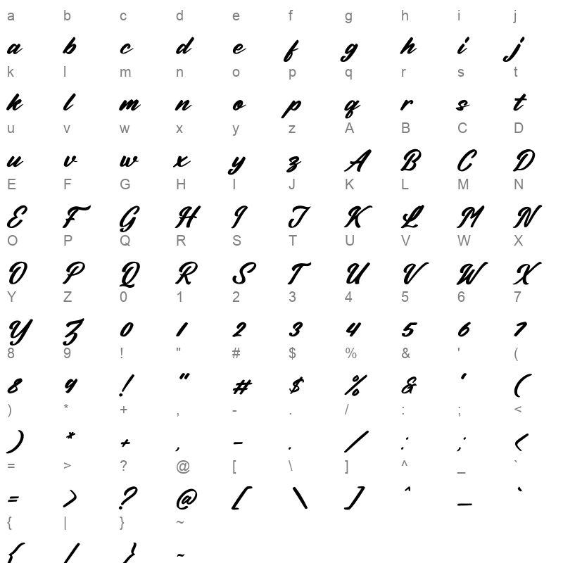 billionstar italic Character Map