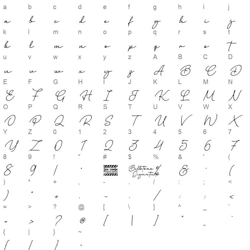 billstone signature Character Map