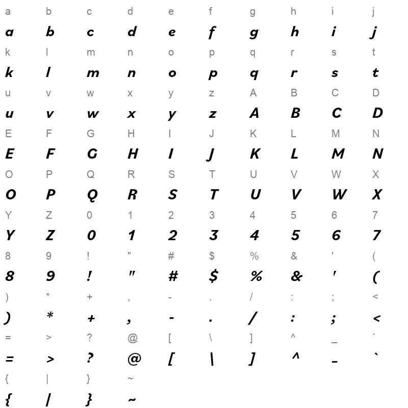 bilo bold italic Character Map