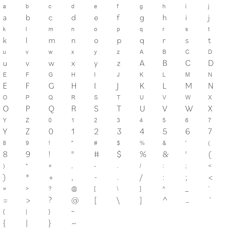 bilo extralight Character Map