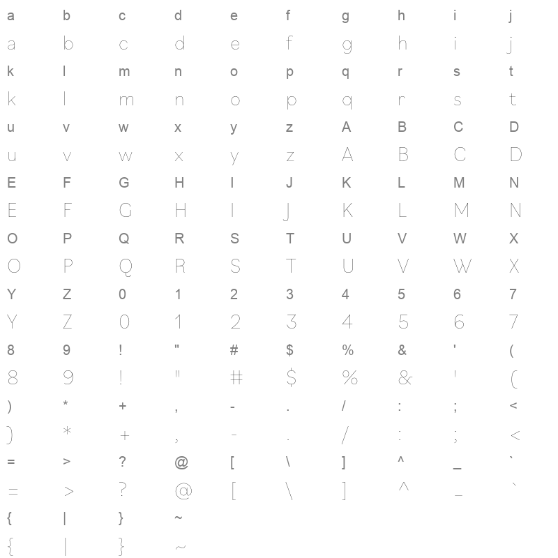 bilo hairline Character Map