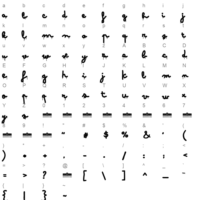 bimbo dripping jumbo Character Map
