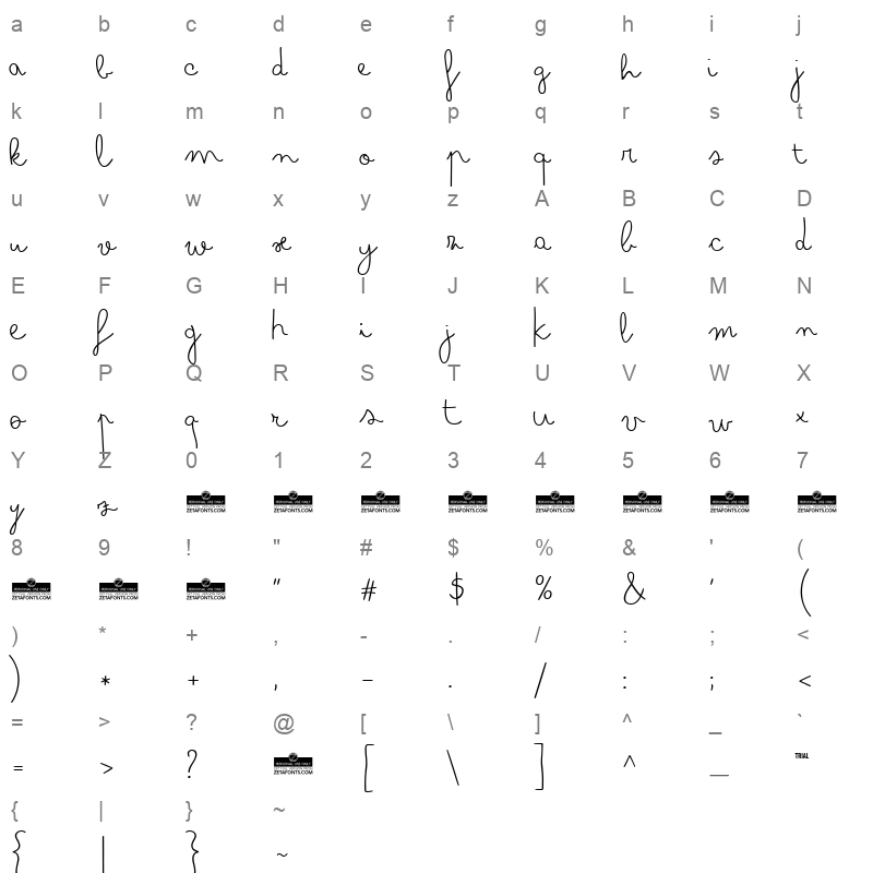 bimbo finetip Character Map