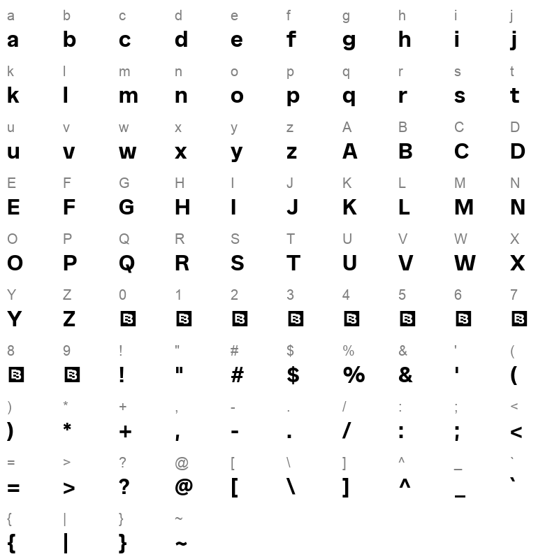 Binoma Bold Character Map