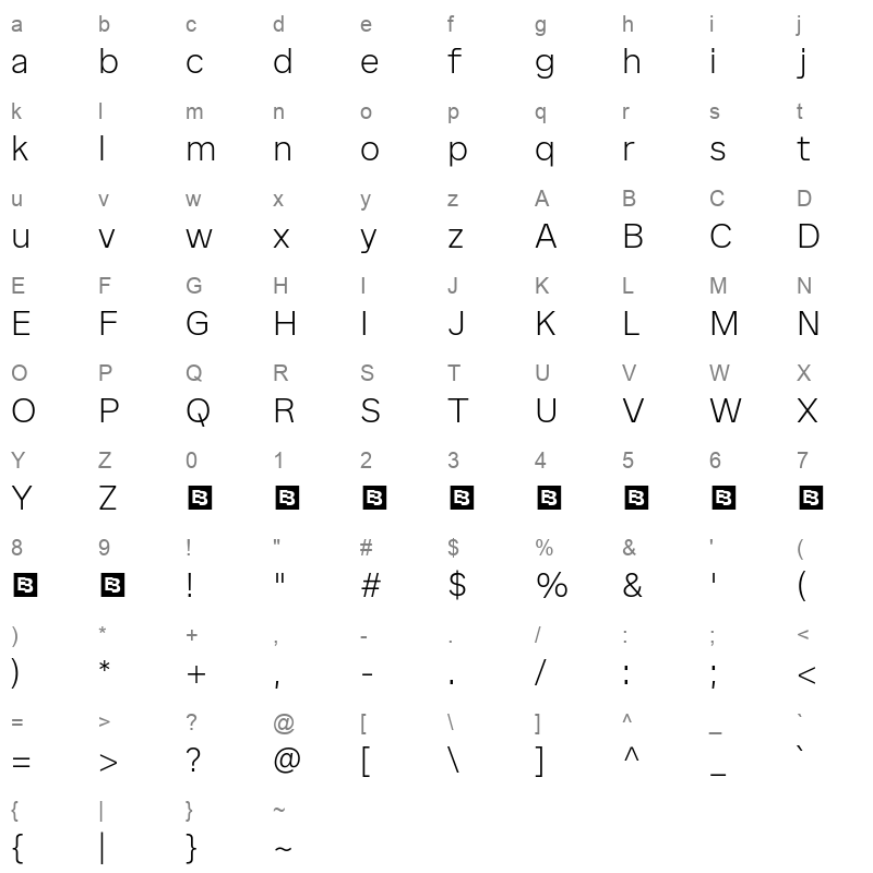 Binoma Light Character Map