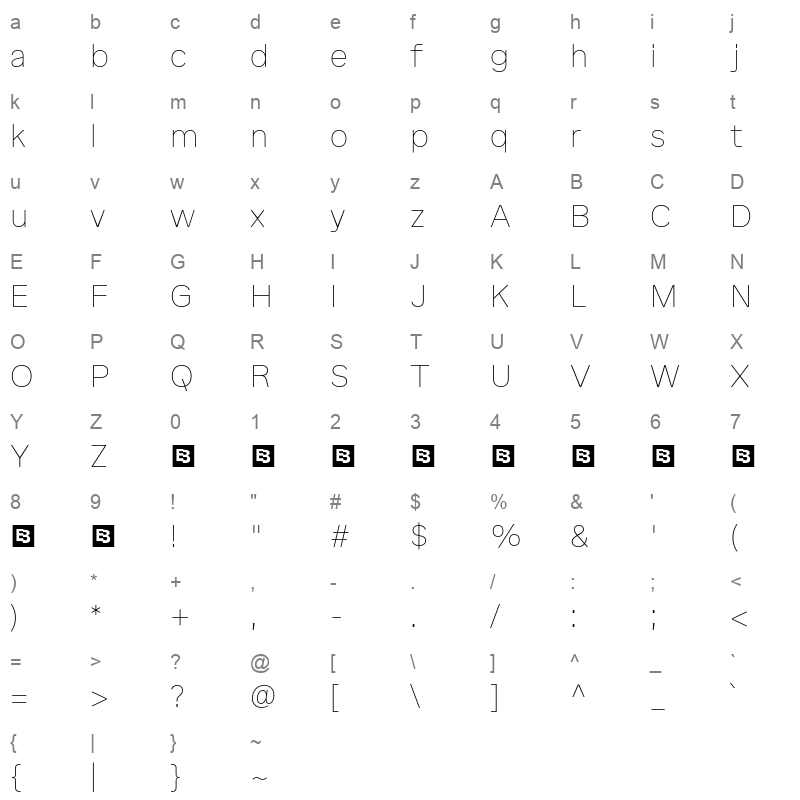 Binoma Thin Character Map