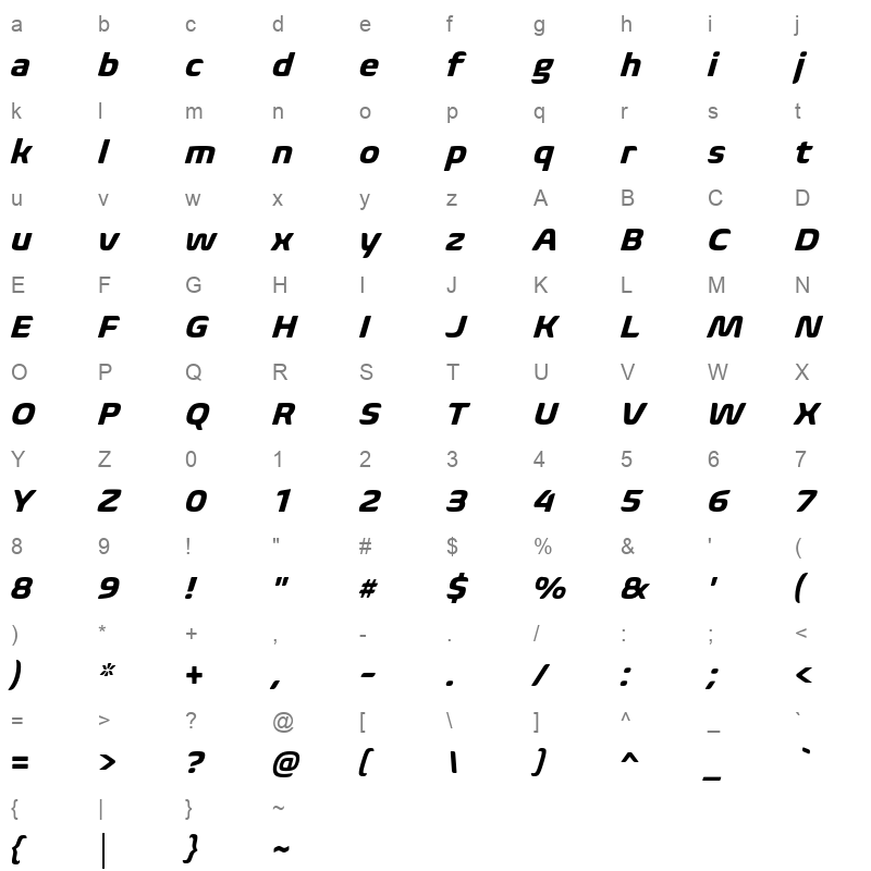 biome pro bold italic Character Map