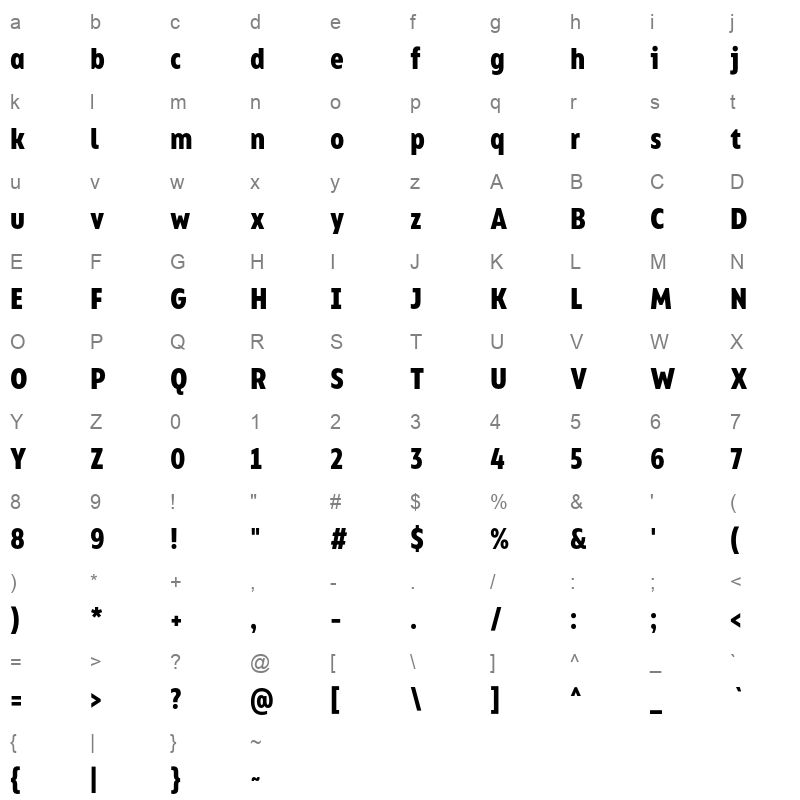 Bion Bold Cond otf Character Map