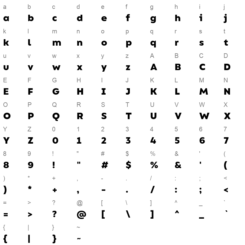 Bion Bold woff2 Character Map