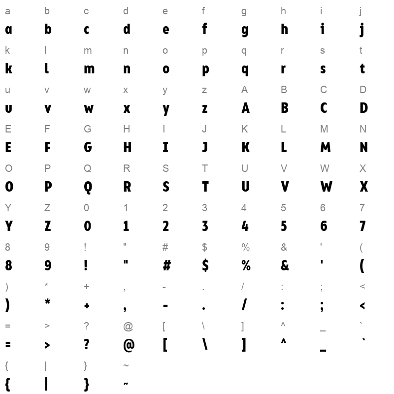 Bion BoldCond Character Map