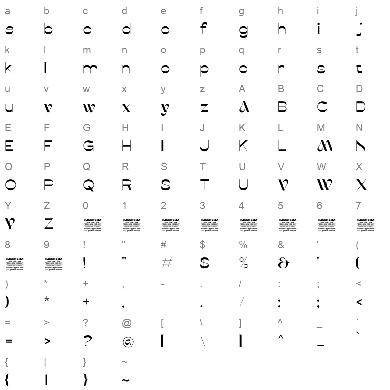 bionca personal use only Character Map