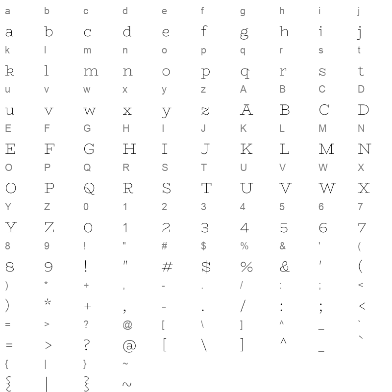 biorhyme extra light Character Map