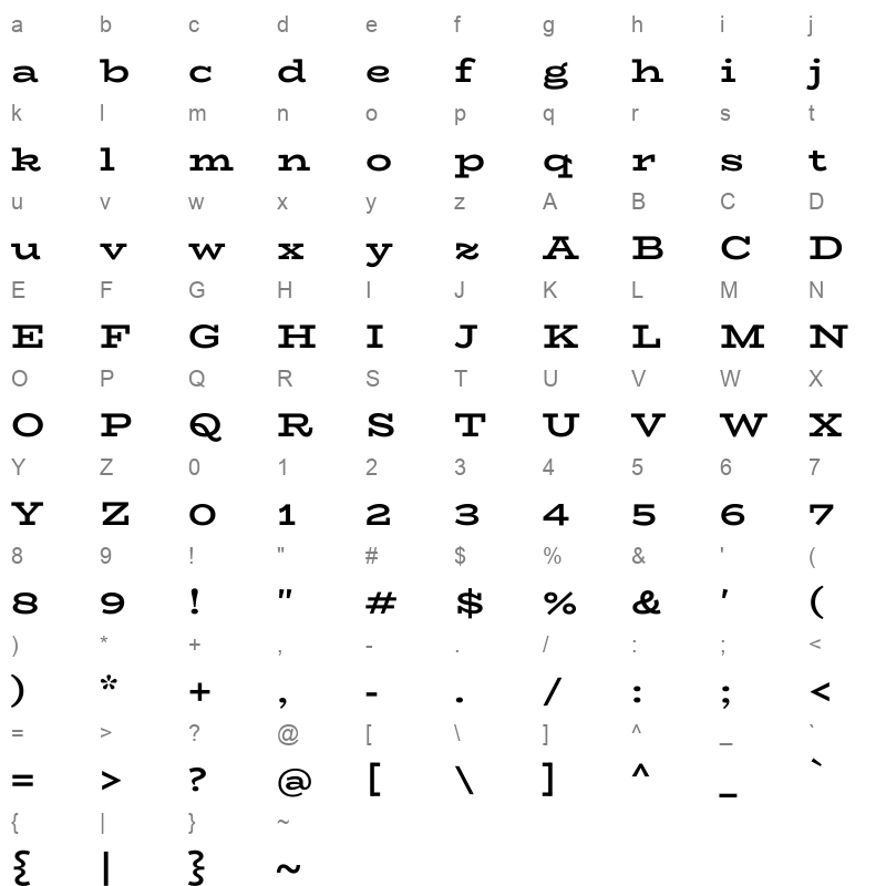 biorhyme semi expanded bold Character Map
