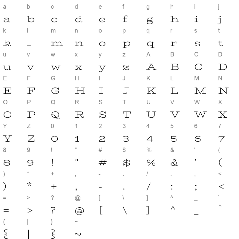 biorhyme semi expanded light Character Map