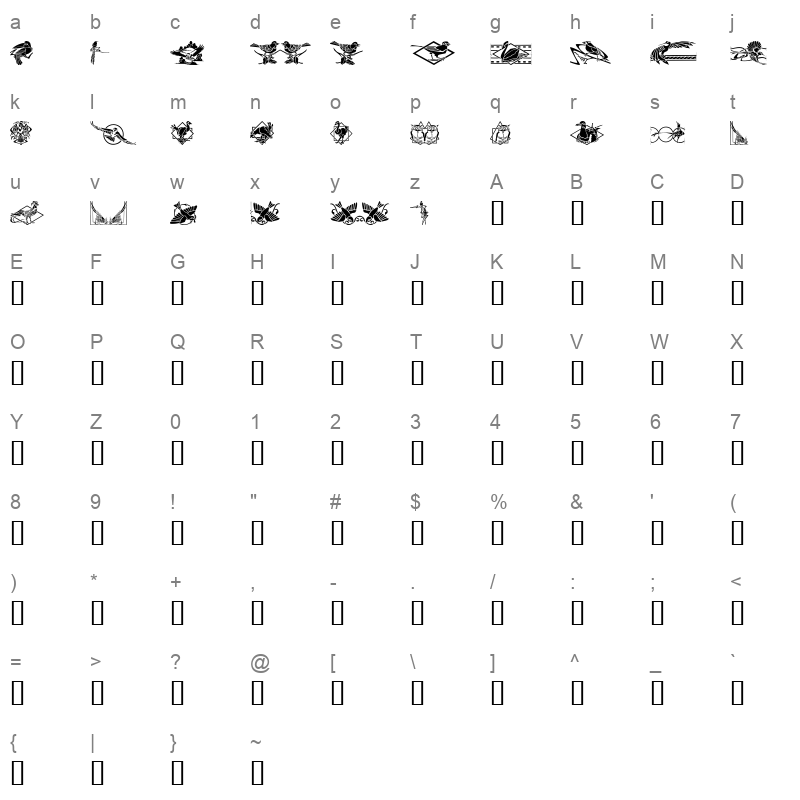 Bird Stencil Design II Regular Character Map