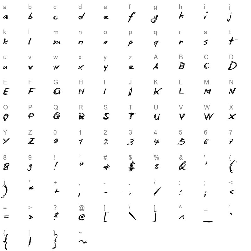 biro script plus bold Character Map