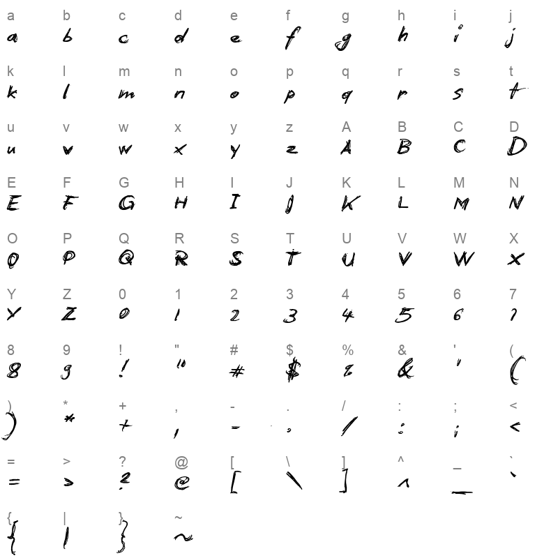 biro script us plus bold Character Map