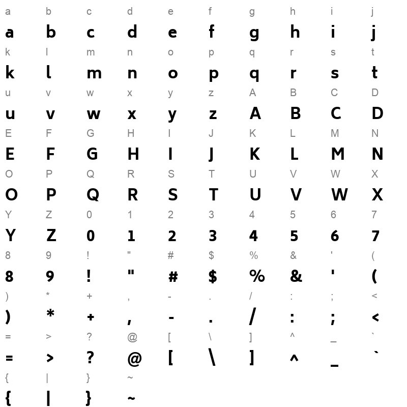 Biryani ExtraBold Character Map