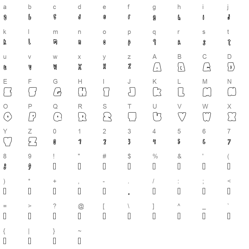 BishoGraffitiStone Regular Character Map