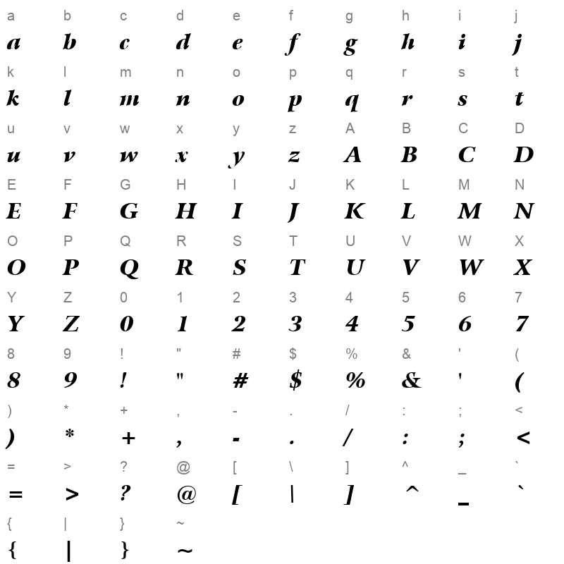 bitstream arrus black italic bt Character Map