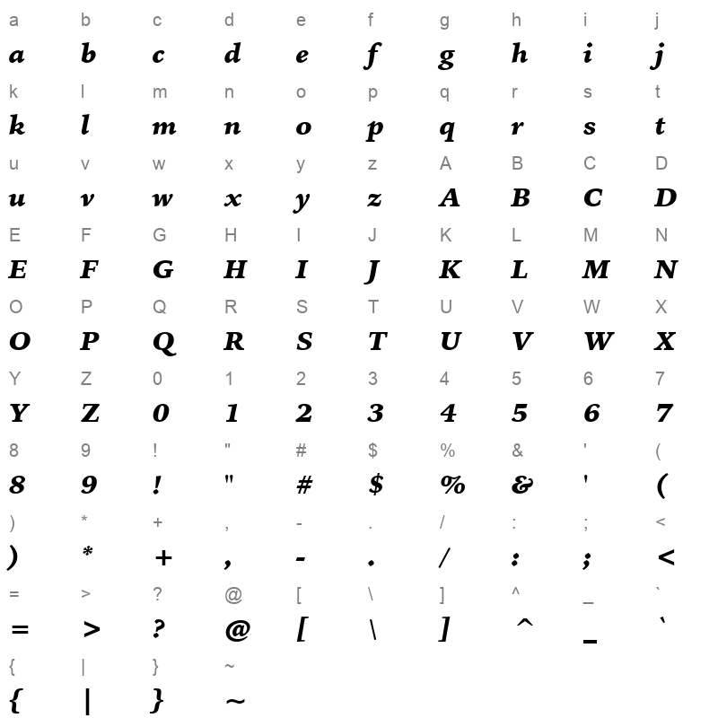 bitstream iowan old style black italic bt Character Map