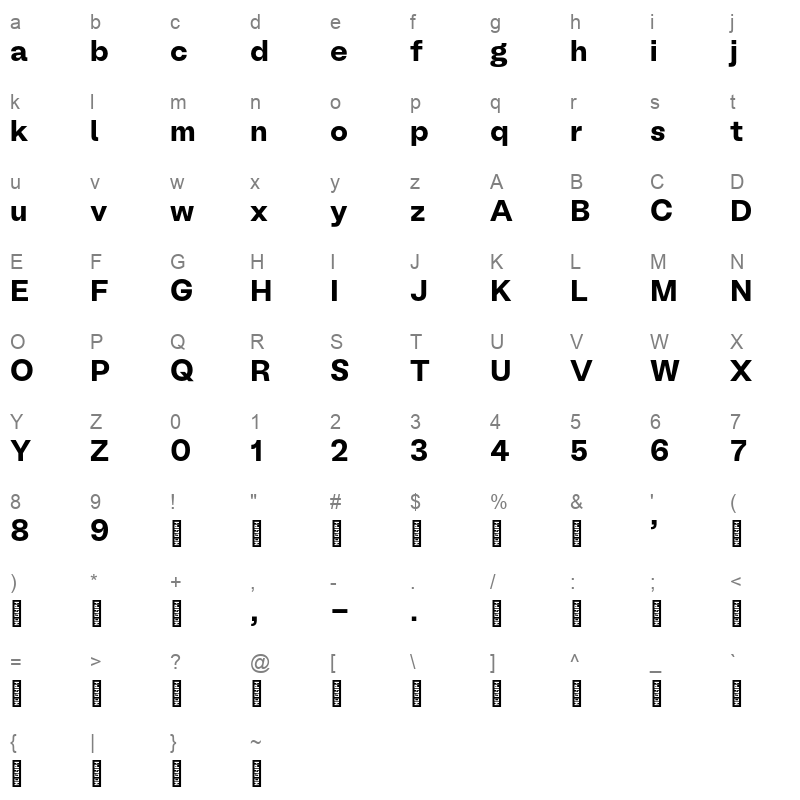 bl melody bold Character Map